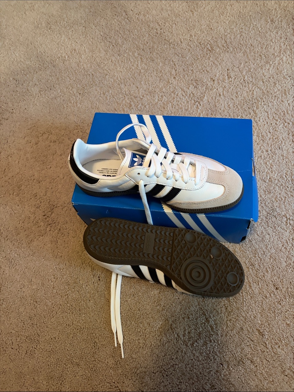 Adidas Samba OG W White Sneakers w/Black Stripes gray toe NIB 7.5 price to sell - Picture 5 of 5